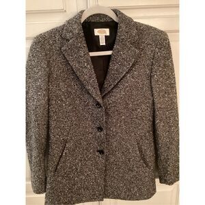 Talbots Wool Blend Tweed Blazer Jacket Sz 6 Lined Black White Business